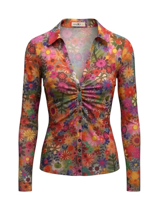 NATURAL LIFE Tops - Natural Life Carina Mesh Top Bright Red Pink Floral Size XL